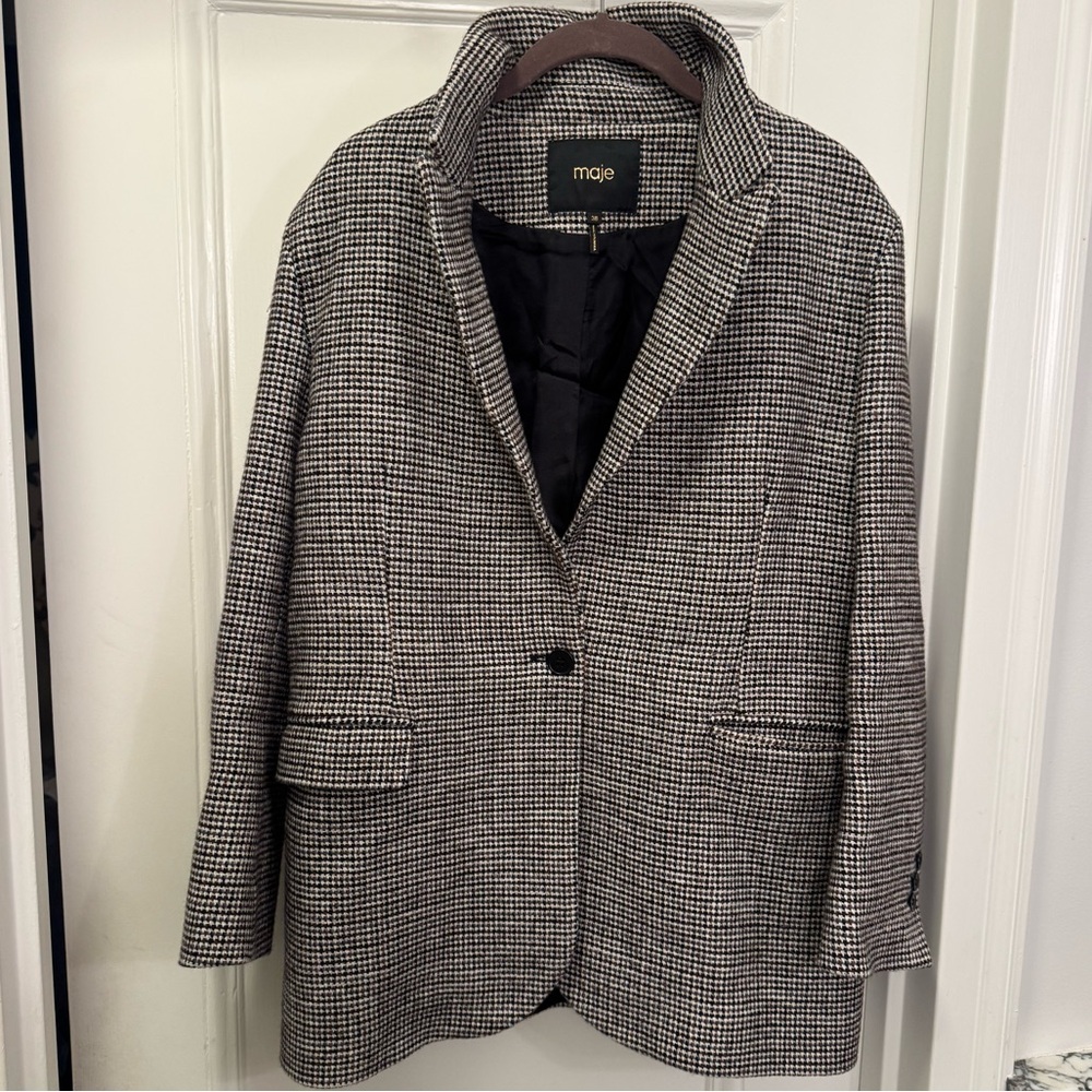 Maje Houndstooth Blazer - brown/black/white. Size Medium